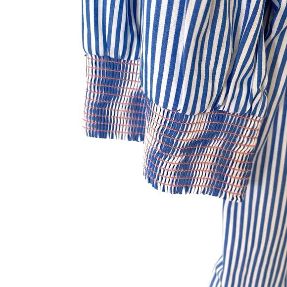 J. Crew Pink Embroidered Popover Blue White Stripe Dress size medium - Picture 7 of 11